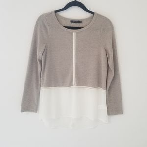 Doe & Rae Beige and Ivory Long Sleeve Shirt Size Small